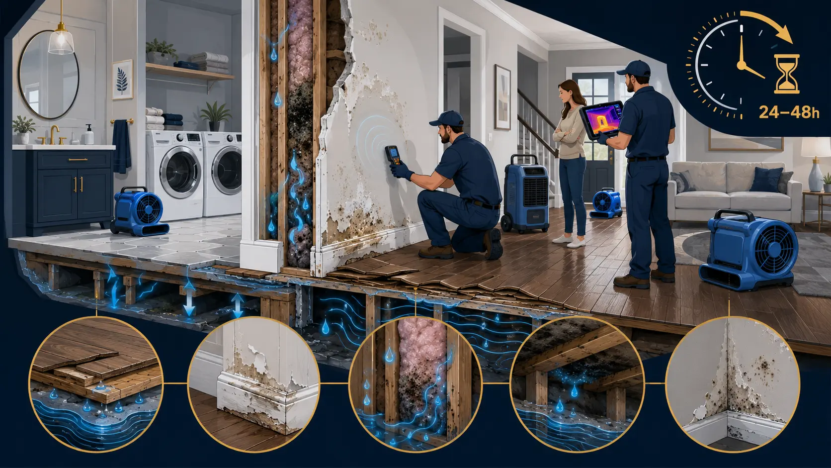 Hidden Moisture Causing Mold and Structural Damage Behind Walls and Flooring